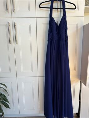 Bill Levkoff Navy Halter Maxi Dress